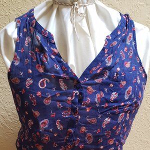 Lucky Brand Sleeveless, blue paisley, Hi-low, Front tie, M